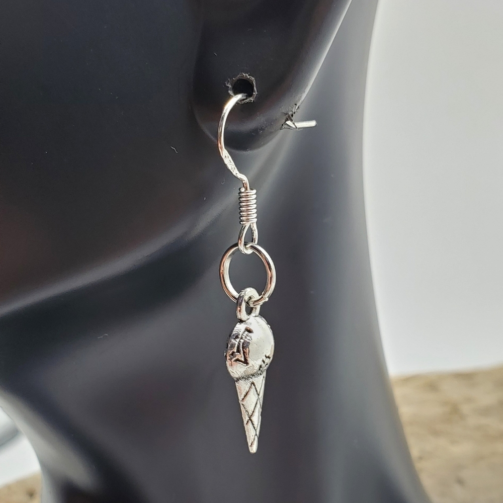 Silver 925 handmade ice cream cone earrings - Picture 3 of 7